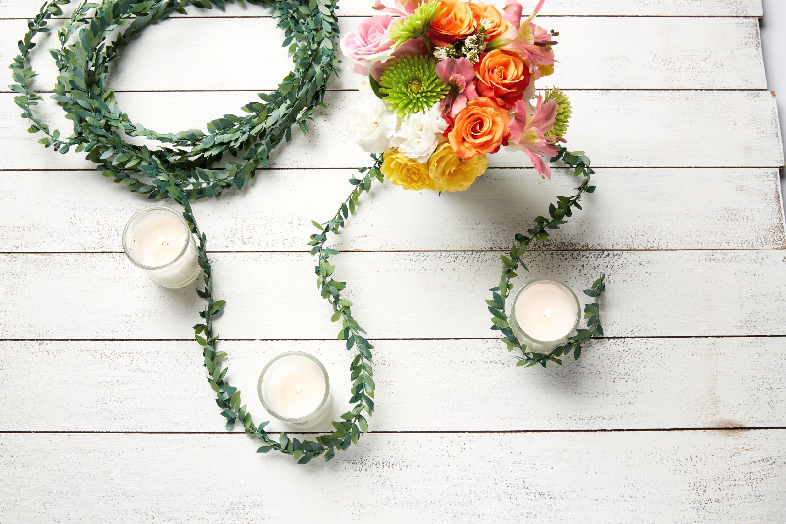 Love & Leaves Floral Hanging Wire Garland Banner Decoration, Green, 18-ft, for Wedding/Baby Shower/Bridal Shower Overhead_Flat