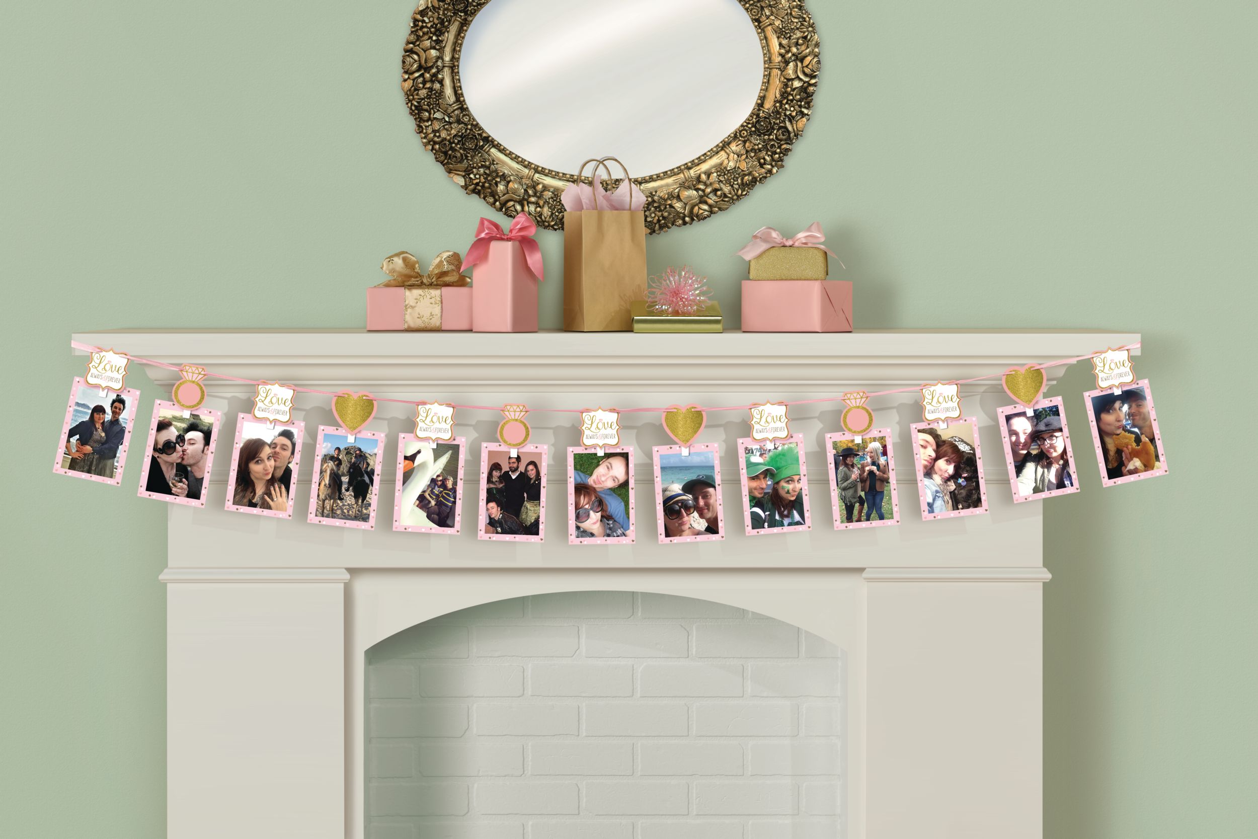 Sparkling Pink Wedding Photo Garland Front_Flat