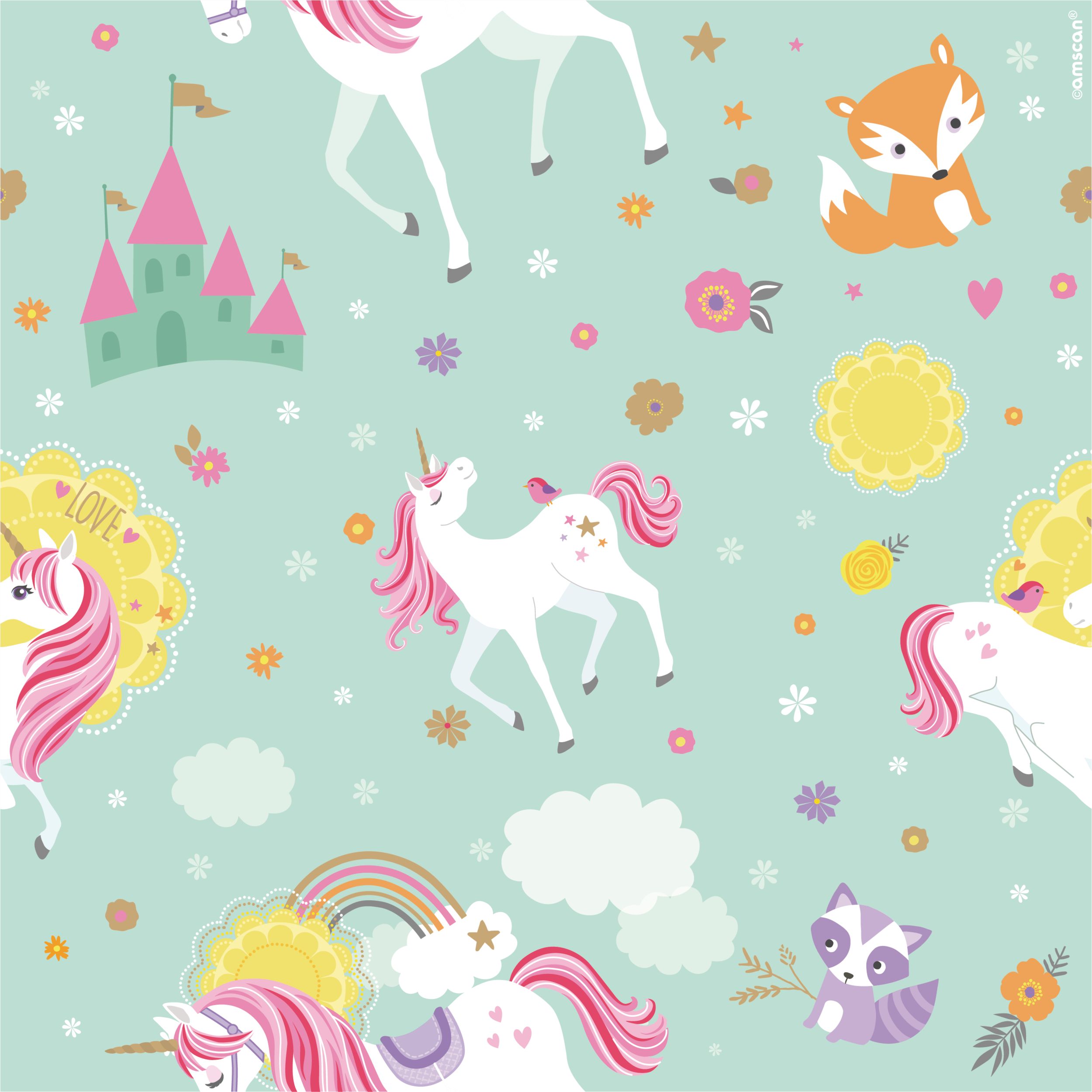 Papier d’emballage de fête d’anniversaire, licorne magique Overhead_Flat