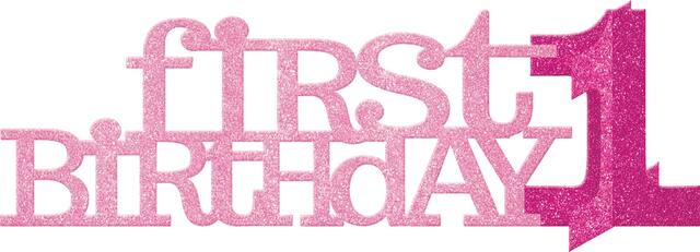 1st Birthday Table Centrepiece Party Decoration, Glitter Pink Front_Flat