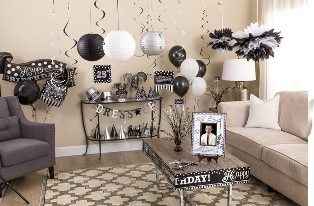 Customizable Black & White Birthday Room Decorating Kit Composite_or_Mixed