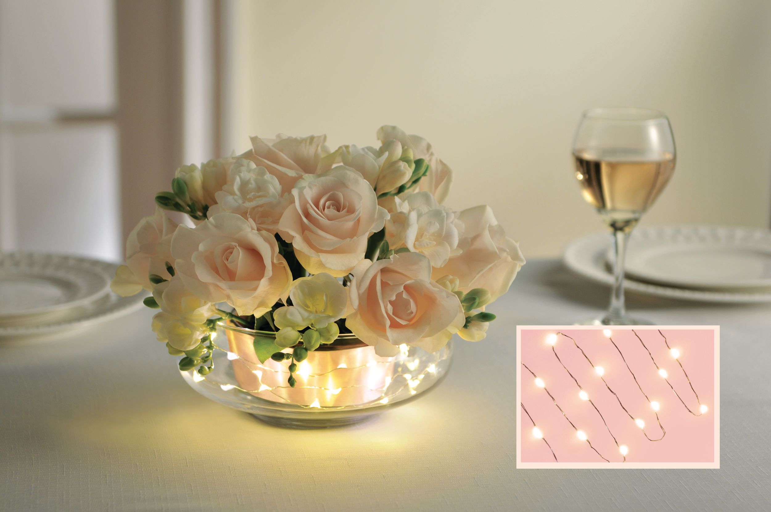 LED Light Up String Lights Hanging Decoration, White, 36-in, 18 Lights, for Wedding Composite_or_Mixed