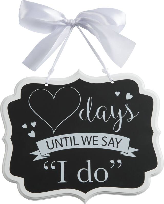 "Days Until We Say I Do" Customizable Countdown Chalkboard Hanging Sign Decoration, Black/White, 10-5-in, for Engagement/Bridal Shower Front_Flat