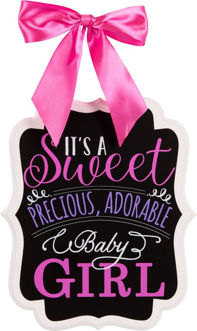 "It's a Sweet Baby Girl" Chalkboard Hanging Sign Decoration, Pink, 11-in, for Baby Shower/Gender Reveal Front_Flat