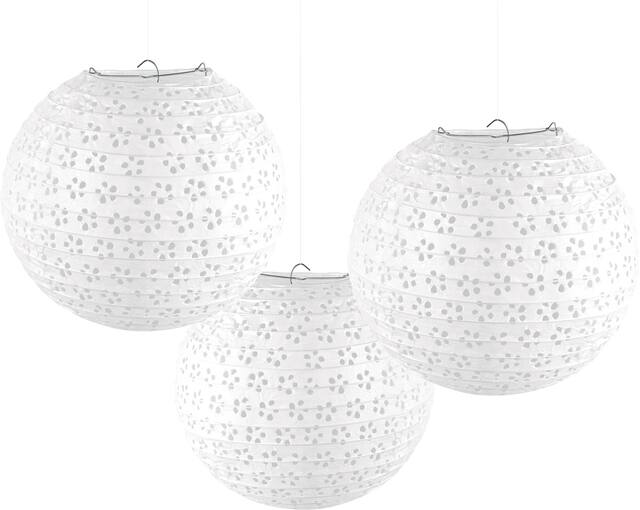 White Eyelet Paper Lanterns, 3-pc Front_Flat