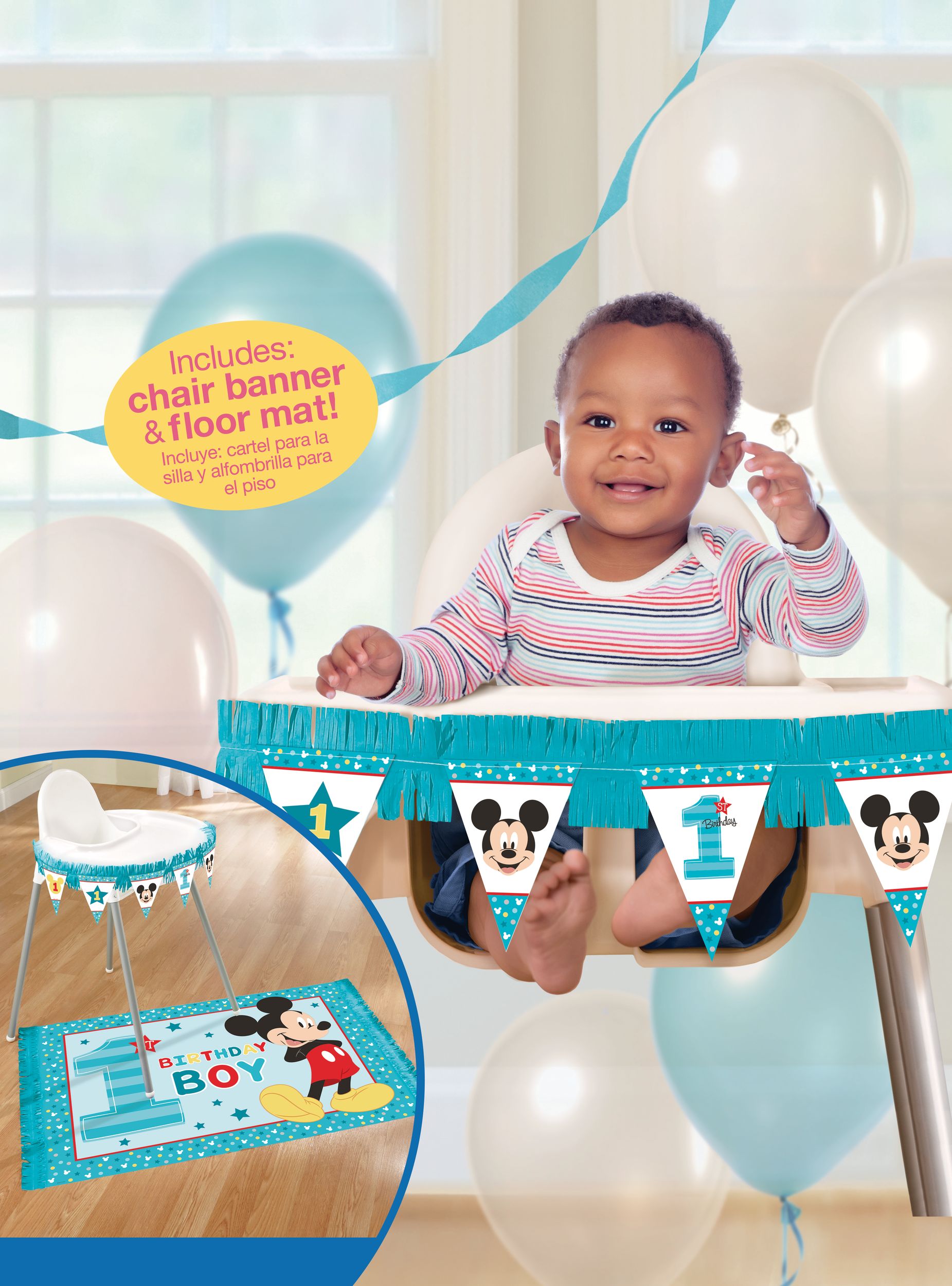 Disney Mickey Mouse Milestone 1st Birthday High Chair Decorating Kit, 2-pc Composite_or_Mixed