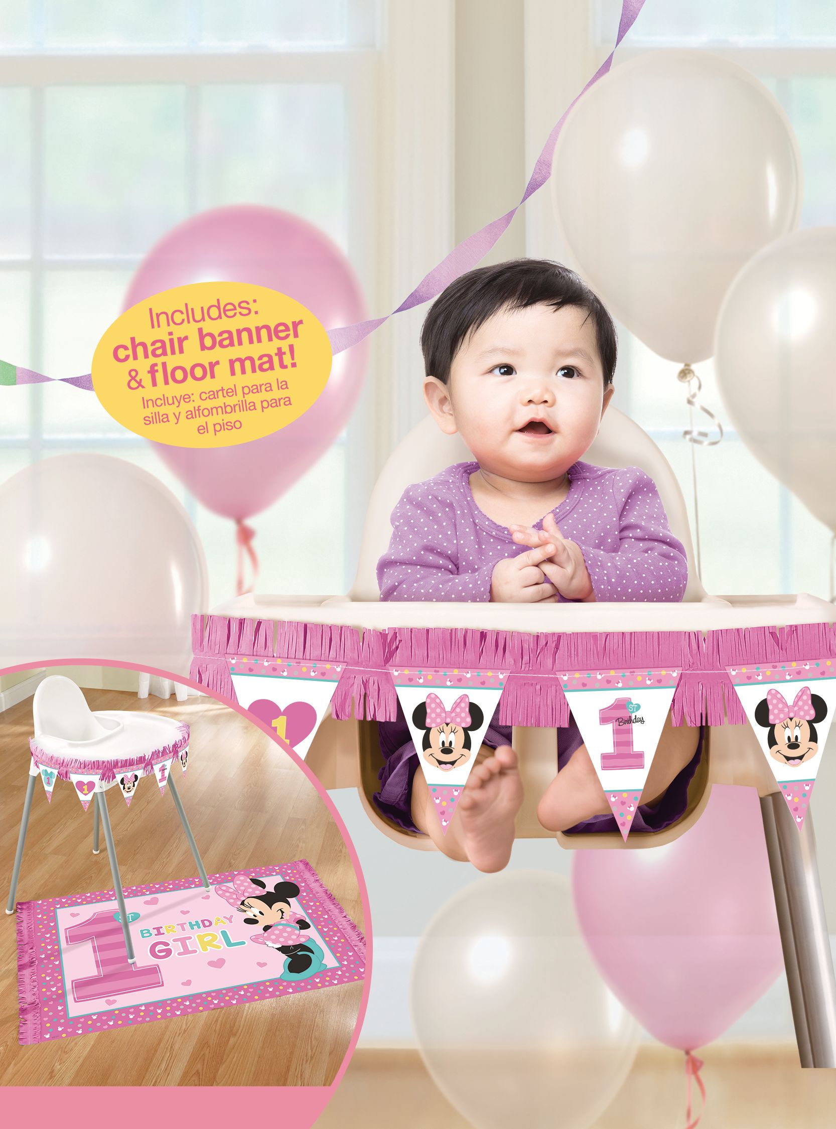 Disney Minnie Mouse Milestone 1st Birthday Party High Chair Decorating Kit, 2-pc Composite_or_Mixed
