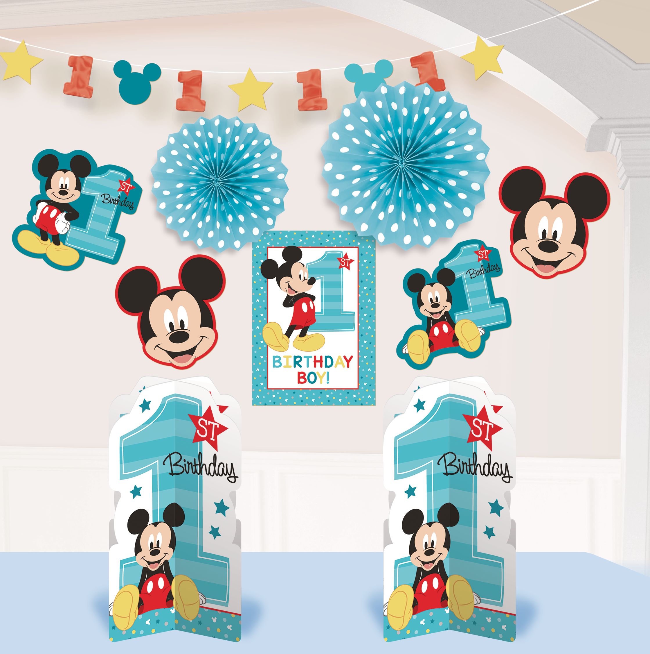 1st Birthday Party Mickey Mouse Room Decorating Kit, 10-pc | Party City