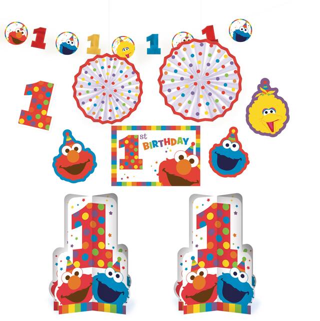 Sesame Street Elmo 1st Birthday Party Room Decorating Kit, 10-pc Front_Flat