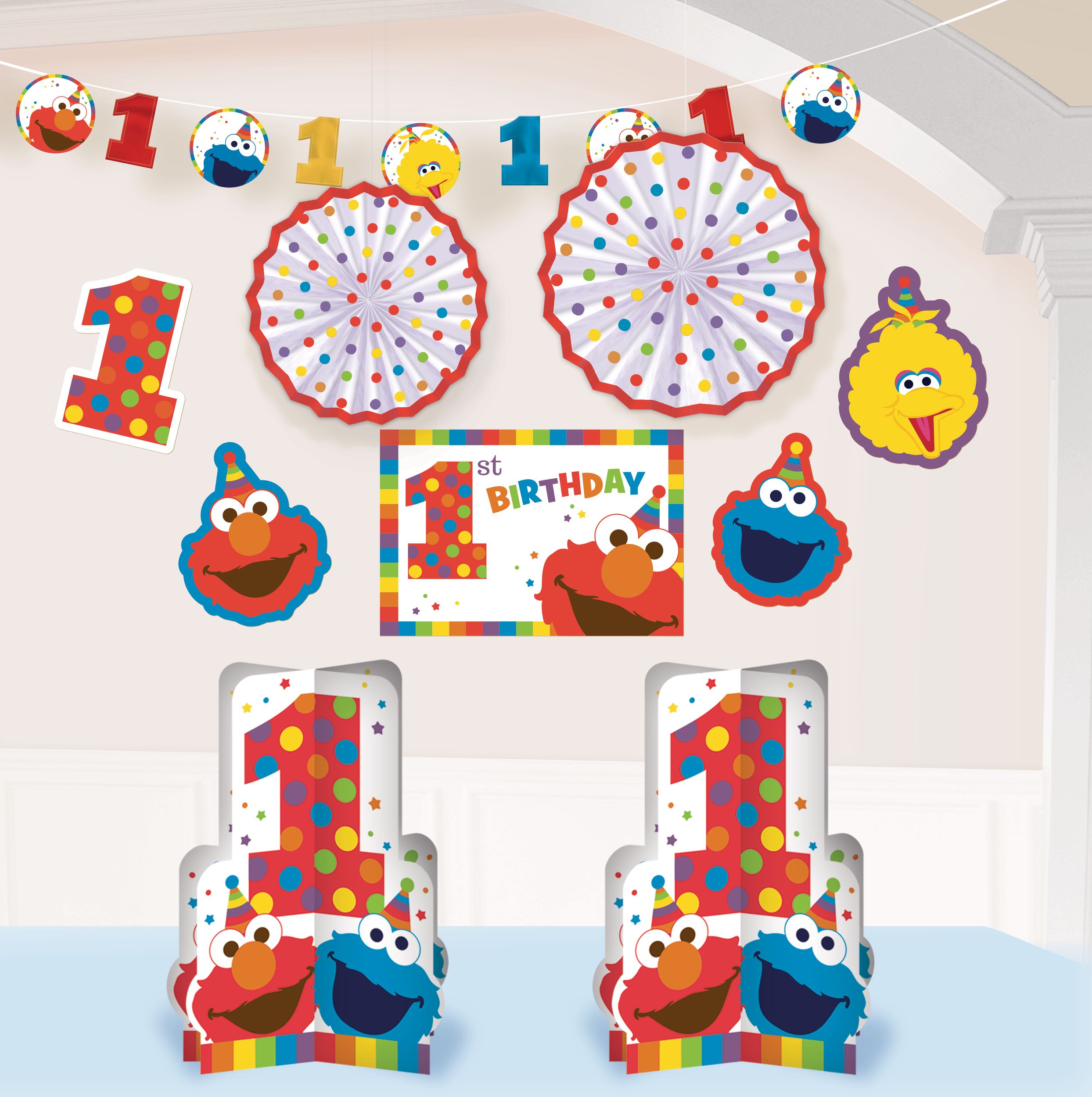Sesame Street Elmo 1st Birthday Party Room Decorating Kit, 10-pc Composite_or_Mixed