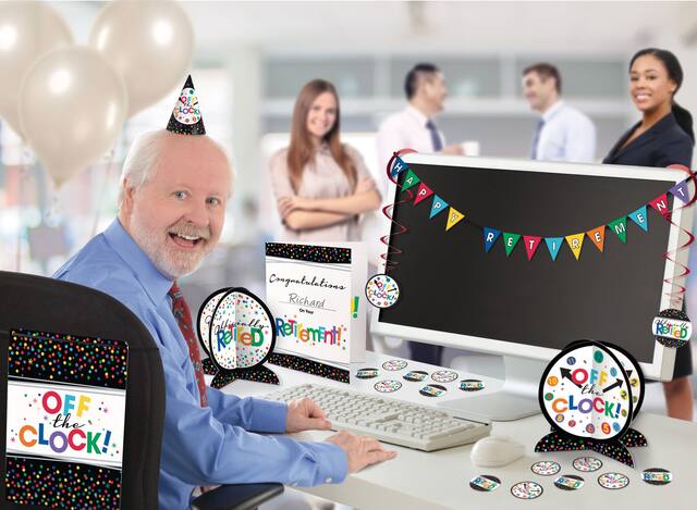 "Happy Retirement" Room & Table Centerpiece Decorating Kit, Multi-Coloured, 10.5-in, 29-pk, for Retirement Party Composite_or_Mixed