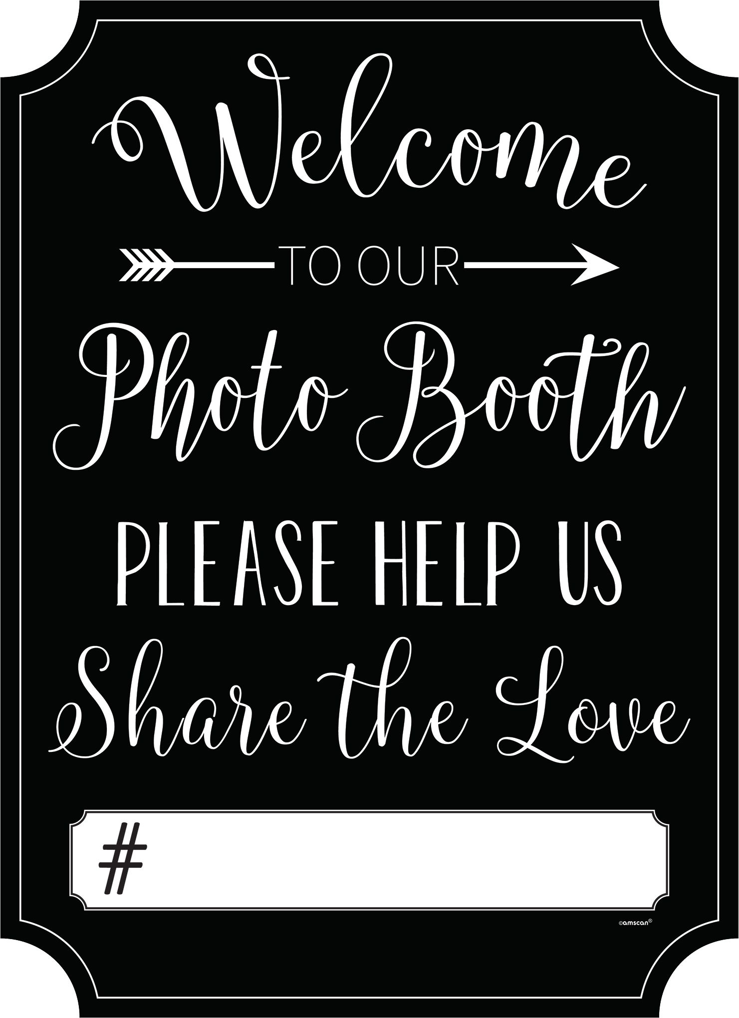 "Welcome to Our Photo Booth" DIY Customizable Hanging Sign Decoration, Black/White, 15-in, for Wedding Front_Flat
