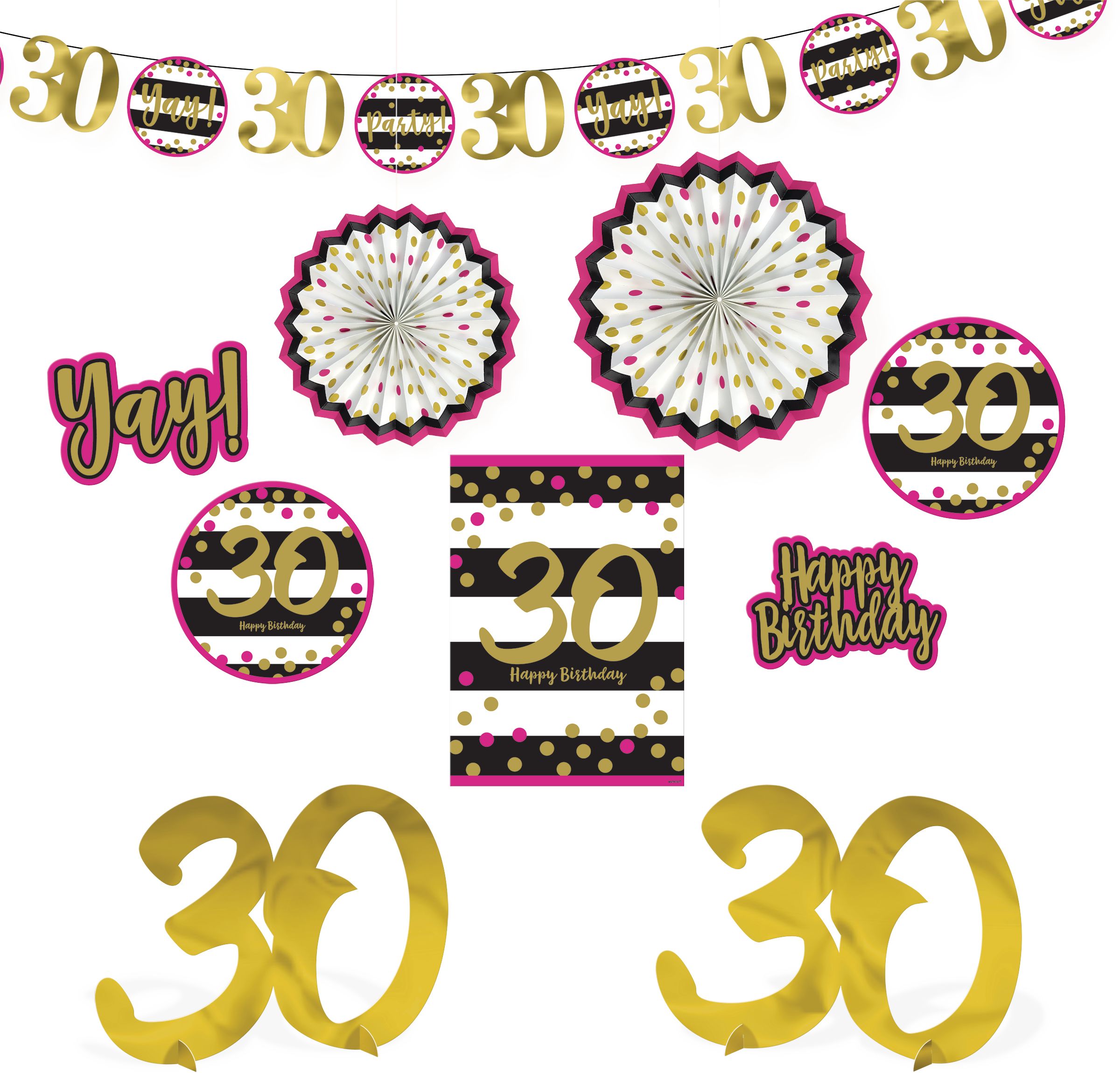 Pink & Gold 30th Birthday Room Decorating Kit, 10-pc Front_Flat