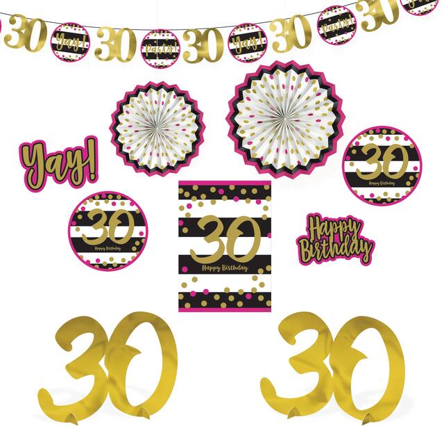 Pink & Gold 30th Birthday Room Decorating Kit, 10-pc Front_Flat