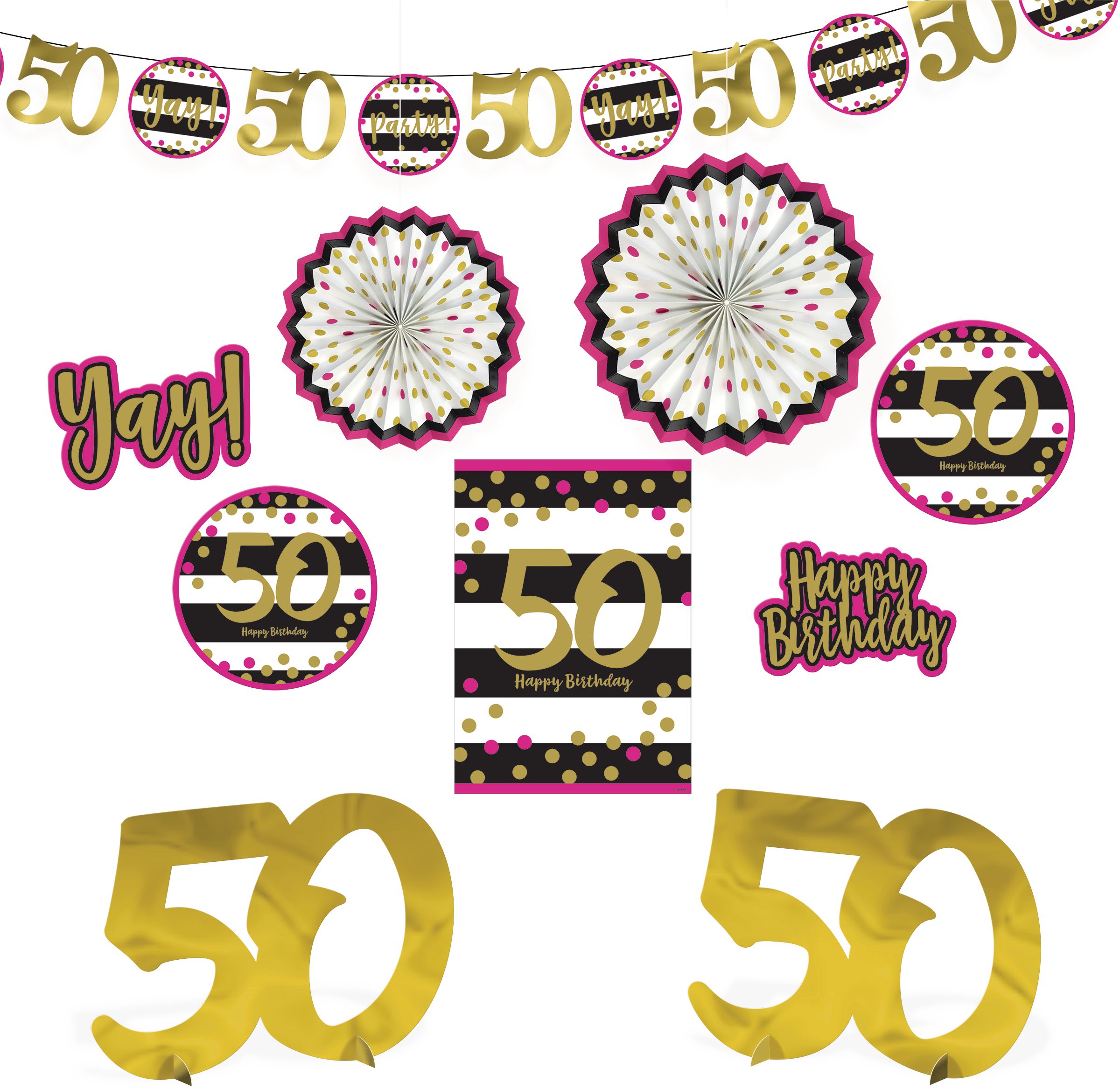 Décorations de salle scintillantes pour 50e anniversaire, rose et doré, paq. 10 Front_Flat