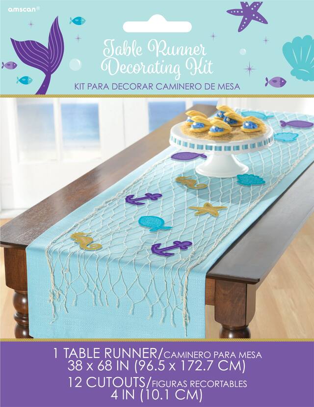 Wishful Mermaid Fish Net Birthday Party Table Runner Decorating Kit, 13-pc Front_Flat