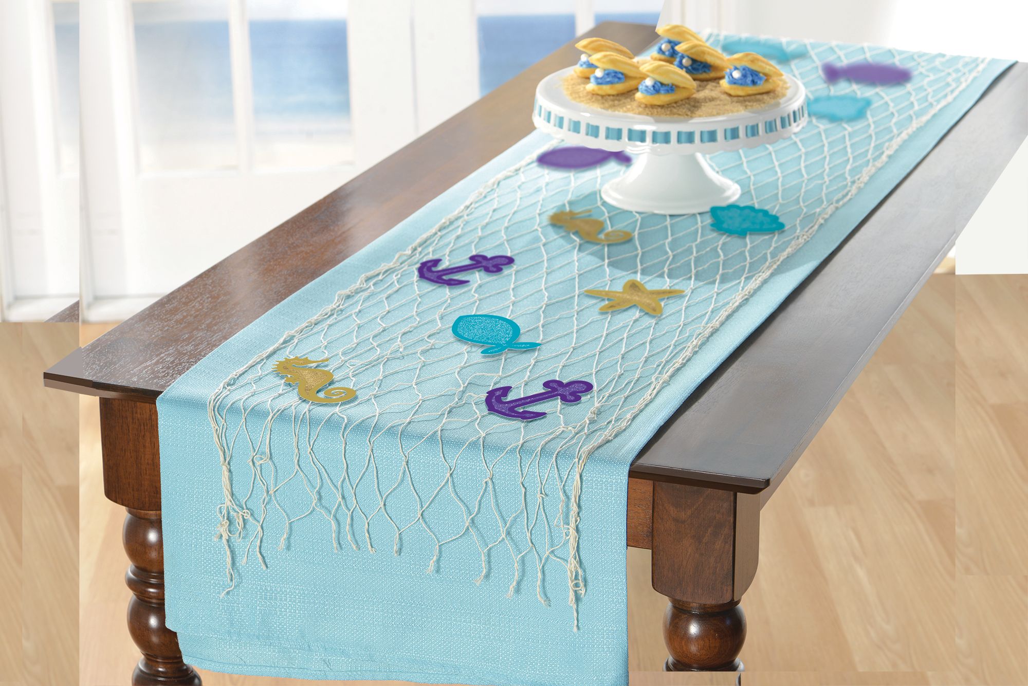 Wishful Mermaid Fish Net Birthday Party Table Runner Decorating Kit, 13-pc