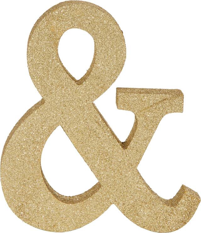 "&" Standing Block Sign Table Centerpiece Decoration, Gold, 8-in, for Wedding/Engagement/Graduation Front_Flat