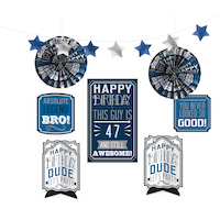 Vintage Birthday "Happy Birthday" Room & Table Centerpiece Decorating Kit, Navy, 12-in, 8-pk, for Birthday Party Front_Flat