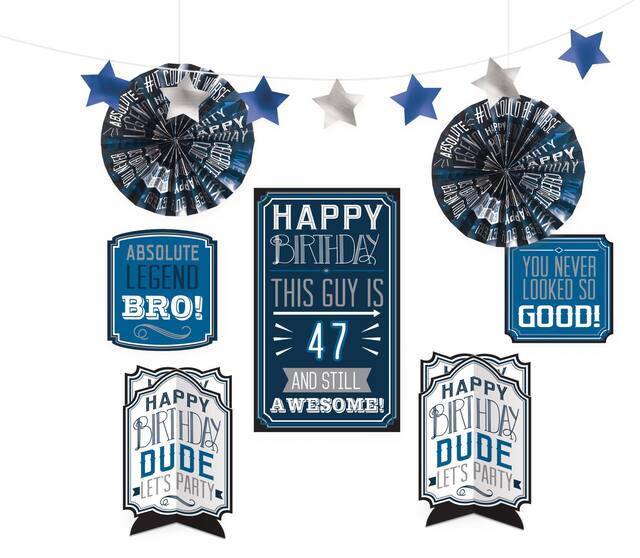 Décorations rétro Happy Birthday, paq. 8 Front_Flat