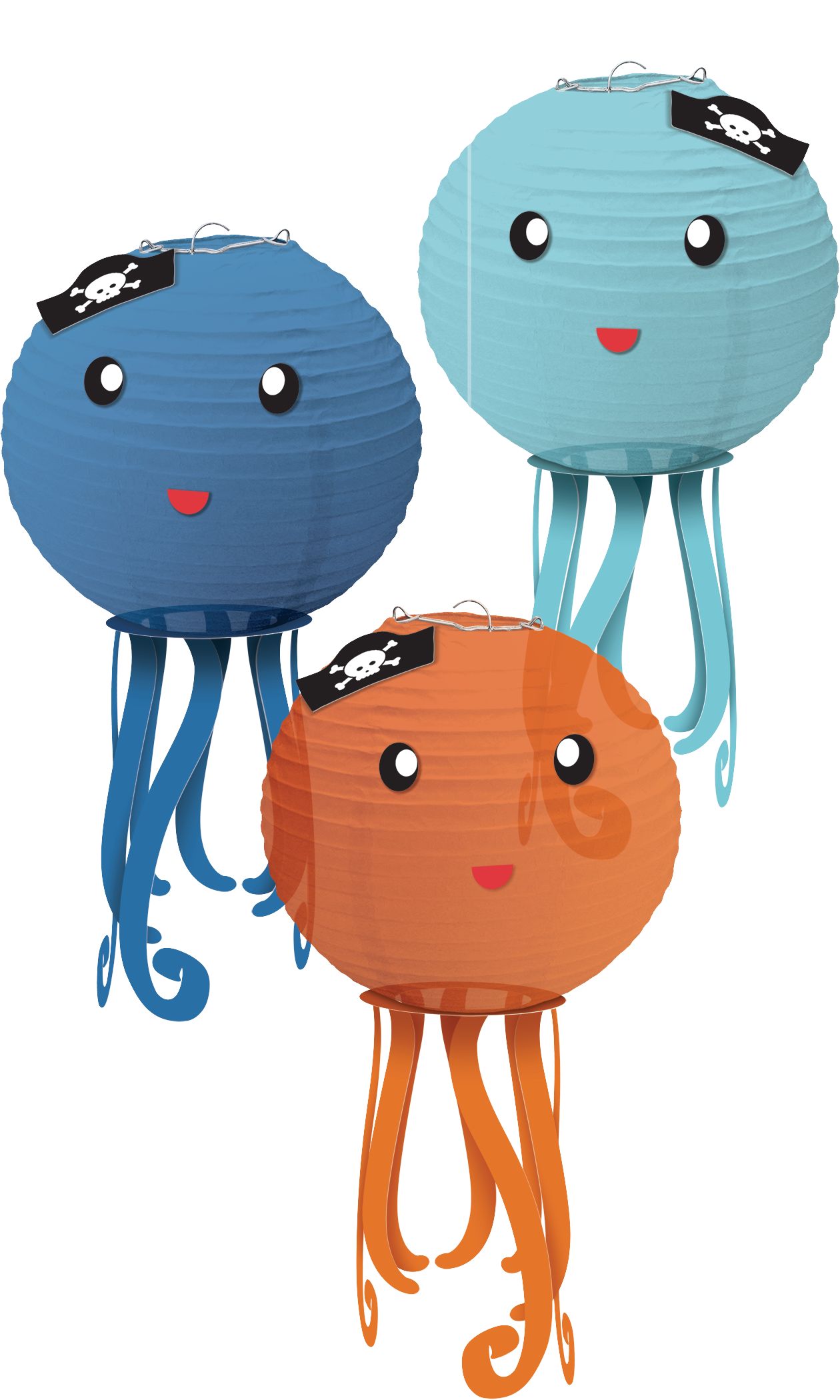 Pirate Octopus Birthday Party Lantern Decorations, 3-pk Front_Flat