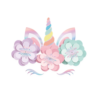 Découpes florales pour fête d'anniversaire licorne arc-en-ciel magique, paq. 8 Front_Flat