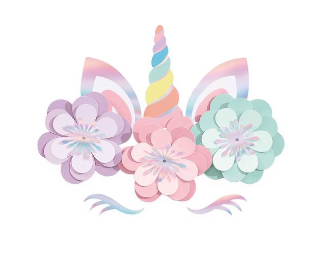 Découpes florales pour fête d'anniversaire licorne arc-en-ciel magique, paq. 8 Front_Flat