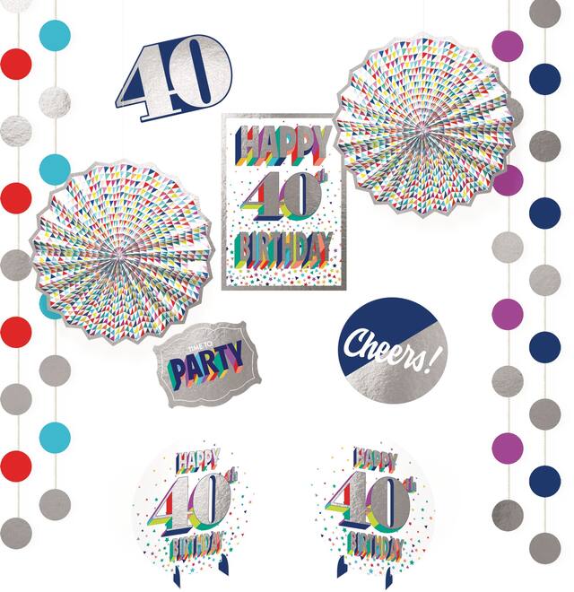 Here's to 40 Birthday Room Decorating Kit, 12-pc Composite_or_Mixed
