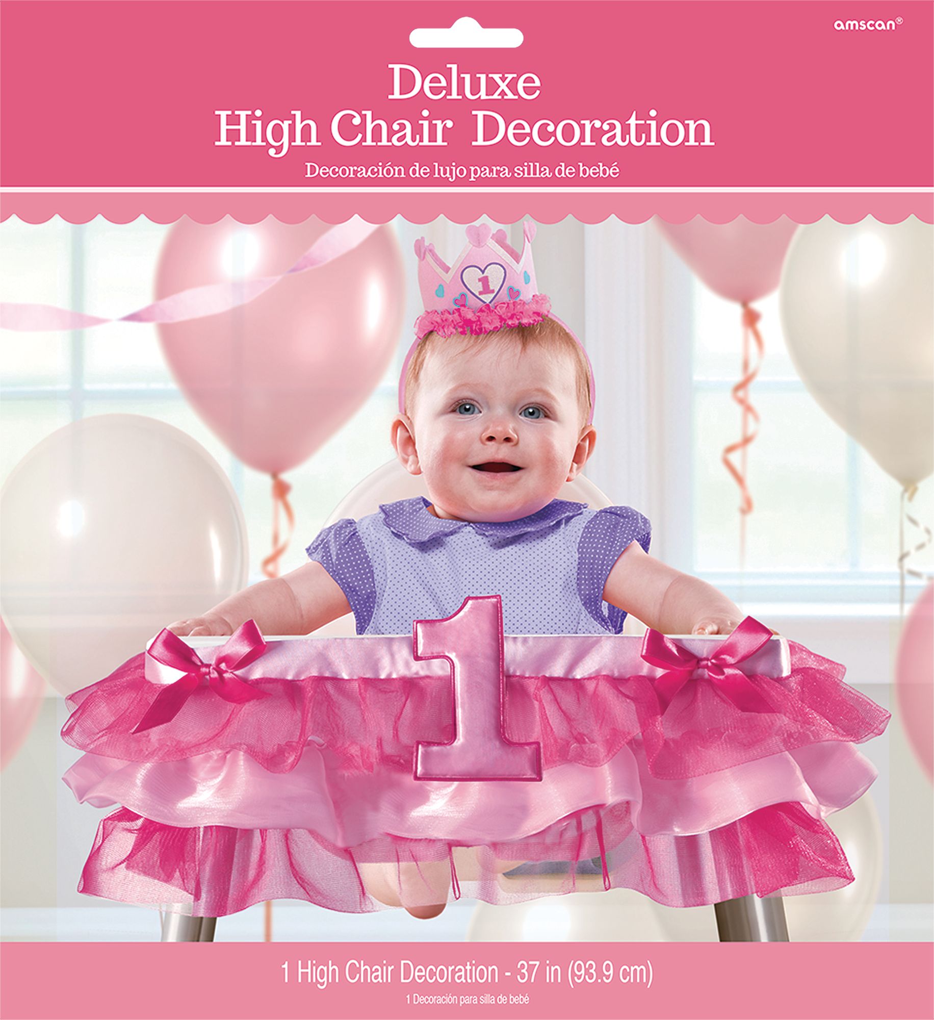 Deluxe 1st Birthday High Chair Tutu, Pink Front_Flat