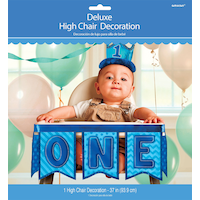1st Birthday Deluxe High Chair Banner Decoration, Blue Front_Flat