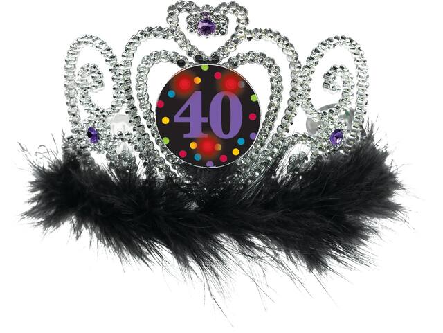Diadème à bordure en fourrure lumineuse, 40e anniversaire, argenté/noir, taille unique, accessoire portable pour anniversaires Front_Flat