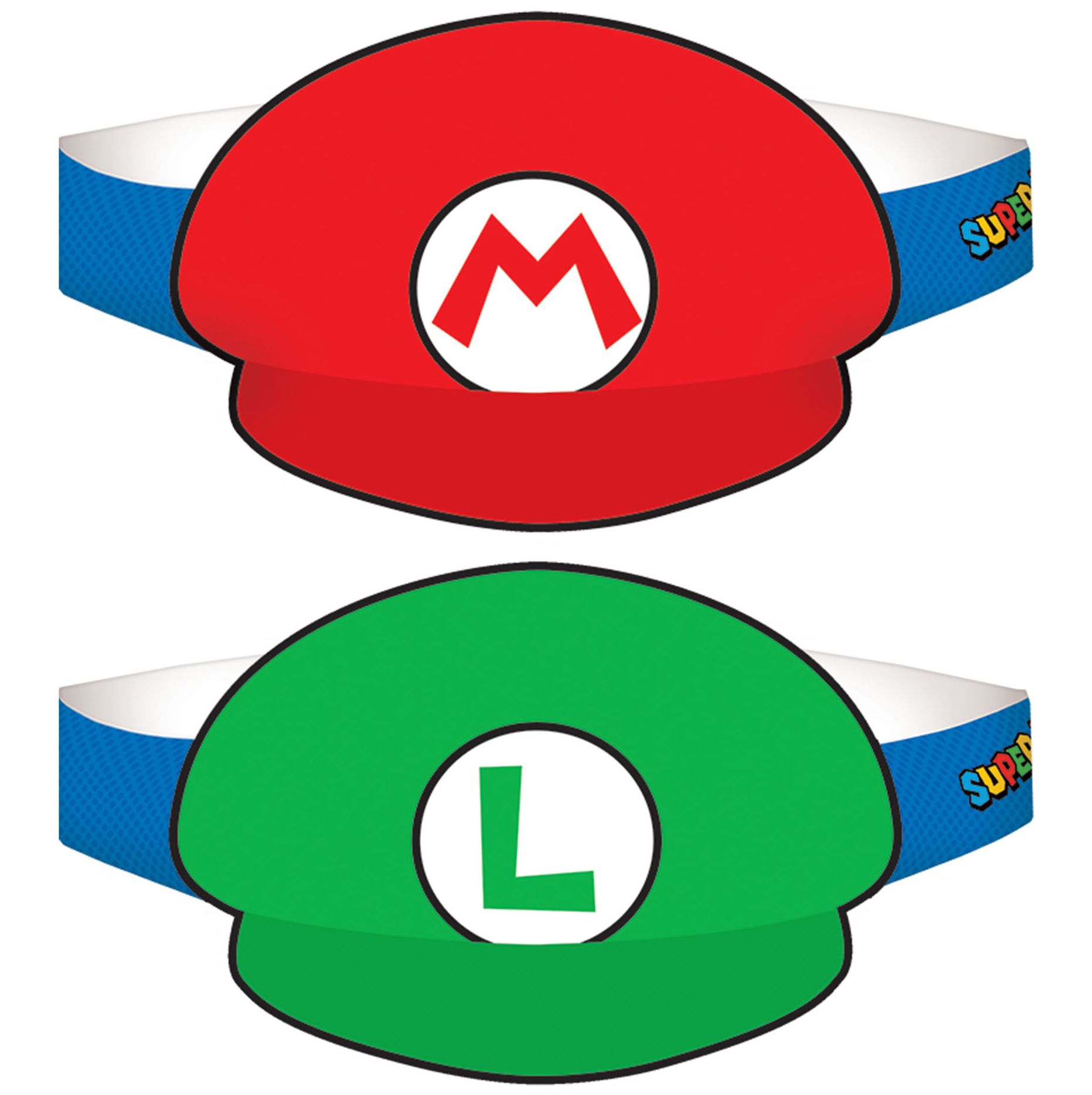 Nintendo Super Mario Bros Mario & Luigi Headband Hats, Red/Green, One Size, 8-pk, Wearable Accessories for Birthdays Front_Flat