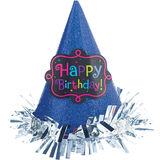 Blue Glitter Happy Birthday Mini Party Hat Front_Flat