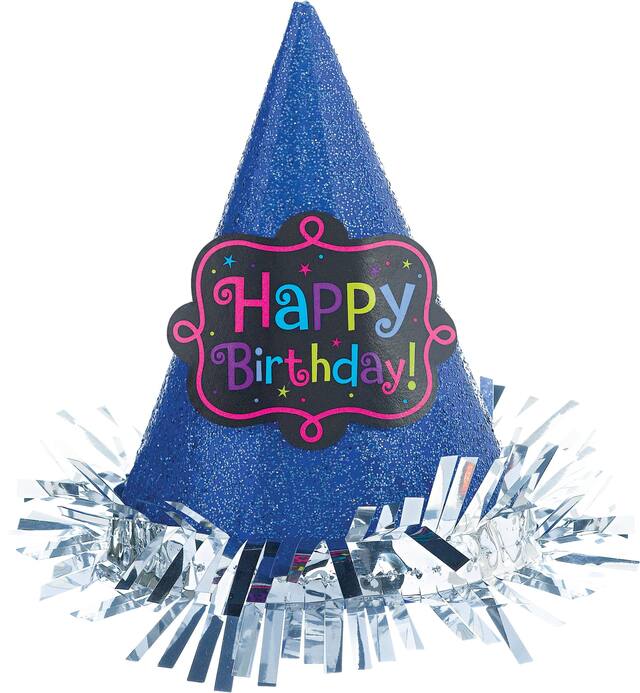 Blue Glitter Happy Birthday Mini Party Hat Front_Flat