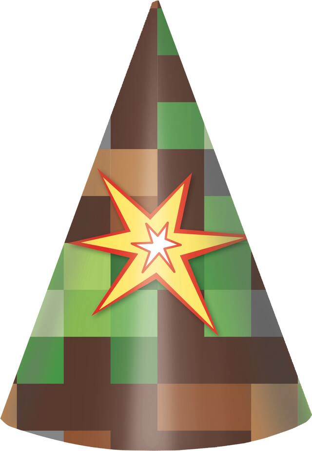 Pixel Party Pixelated Video Game Party Hats, Green/Brown, One Size, 8-pk, Wearable Accessories for Birthdays Front_Flat