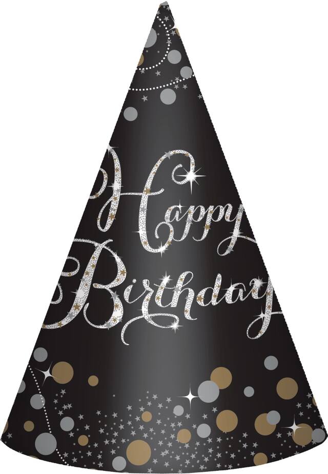 Sparkling Celebration Birthday Party Hats, 8-pk Front_Flat