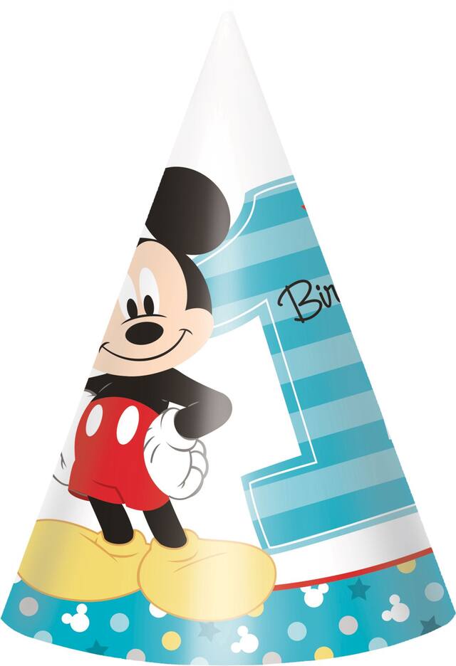 Chapeaux pour fête 1er anniversaire Disney Mickey Mouse, paq. 8 Front_Flat