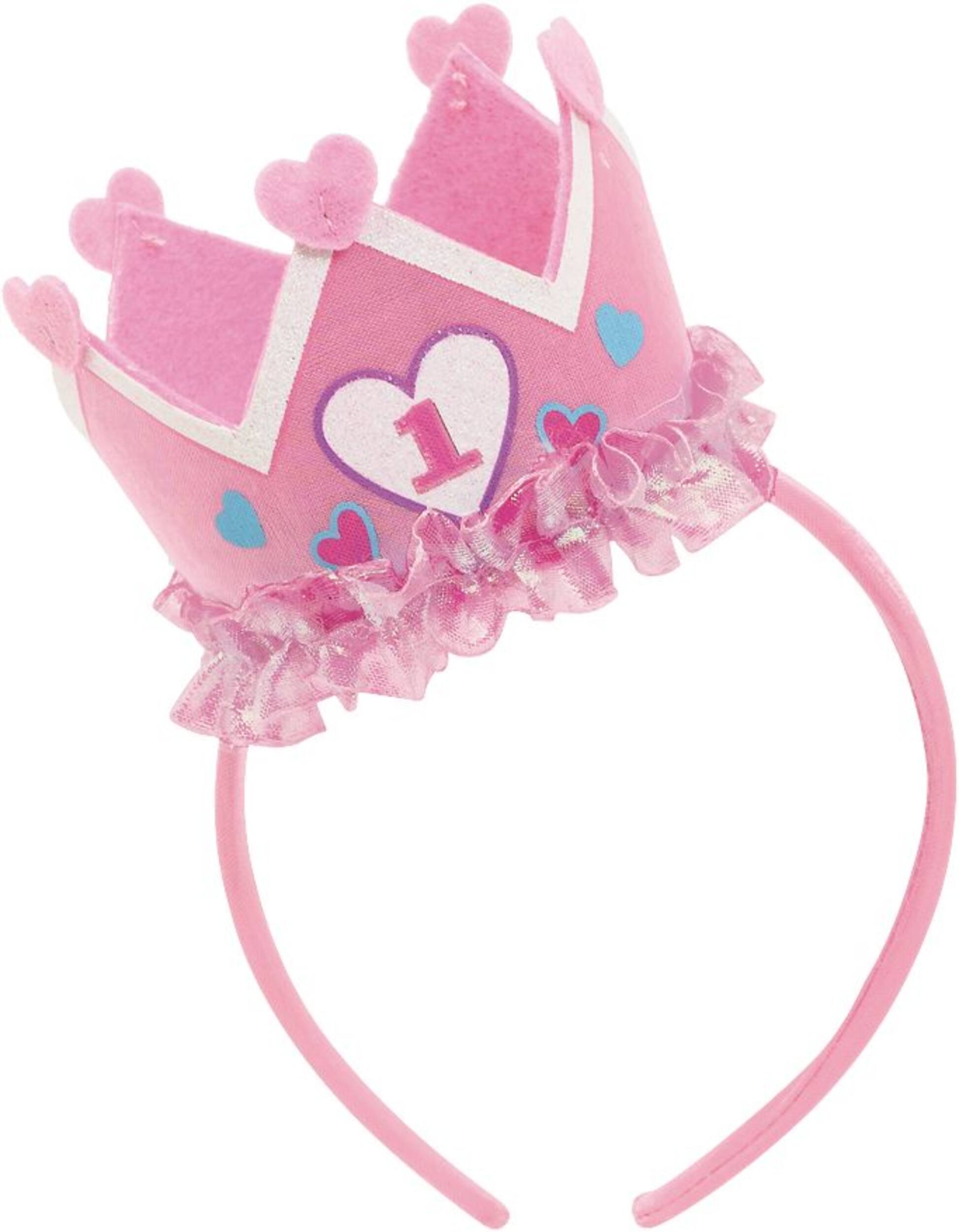 Serre-tête couronne pour 1er anniversaire de princesse, rose Front_Flat
