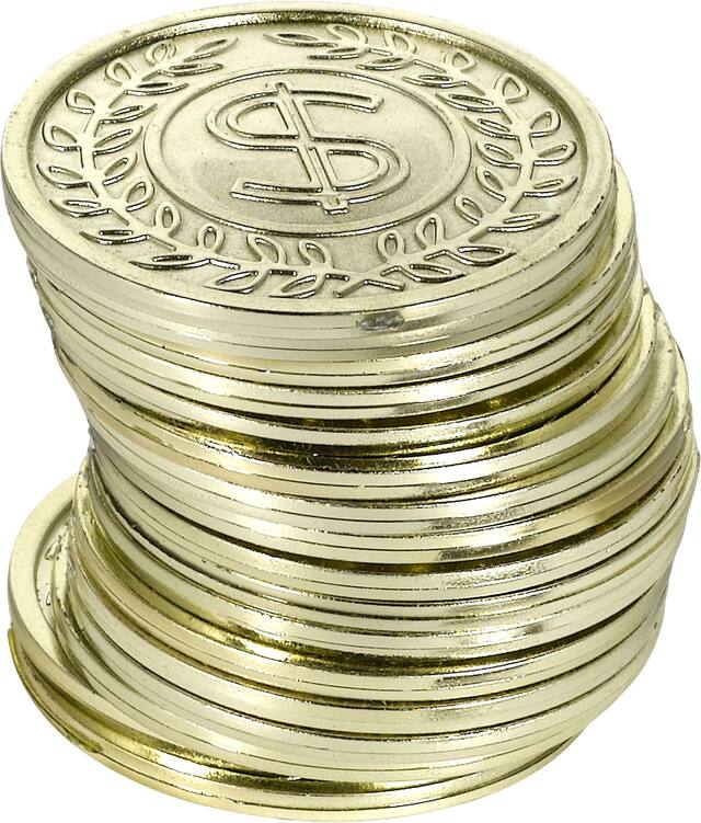Dollar Coins, Gold, 100-pk, for Birthday/Party Favour/Poker Front_Elevated