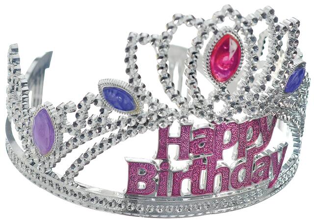 Pink Rhinestone Happy Birthday Tiara Front_Angled_Right