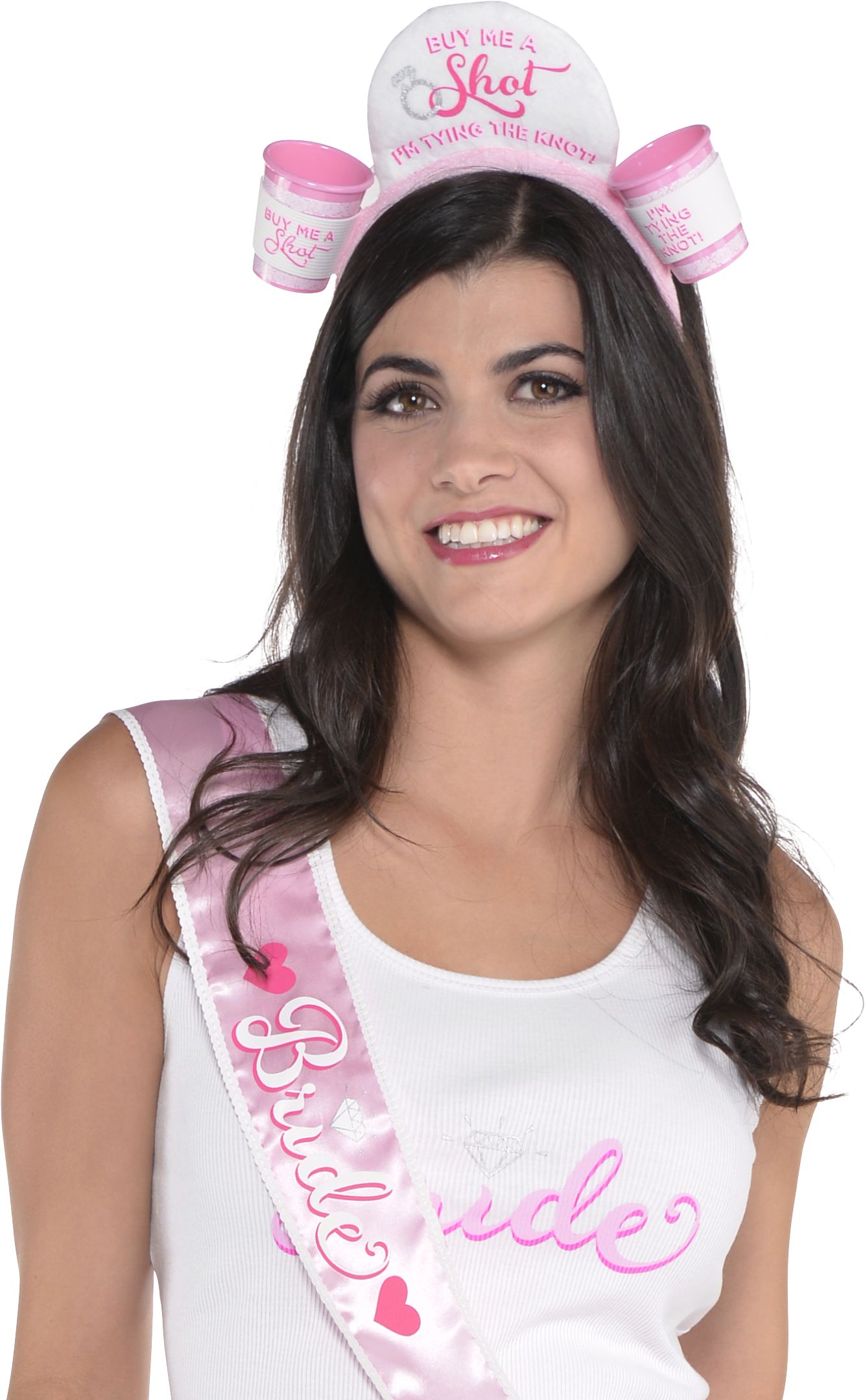 Rhinestone Heart Crown Tiara with Long Tulle Veil, Silver/Pink, One Size, Wearable Accessory for Wedding Shower/Bachelorette Front_Flat