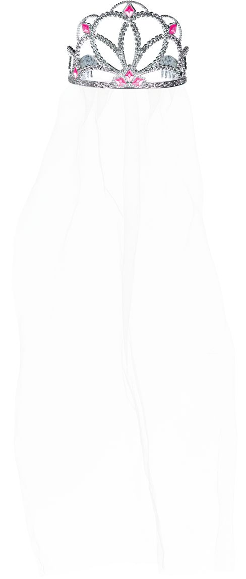 Rhinestone Heart Crown Tiara with Long Tulle Veil, Silver/Pink, One Size, Wearable Accessory for Wedding Shower/Bachelorette Front_Flat