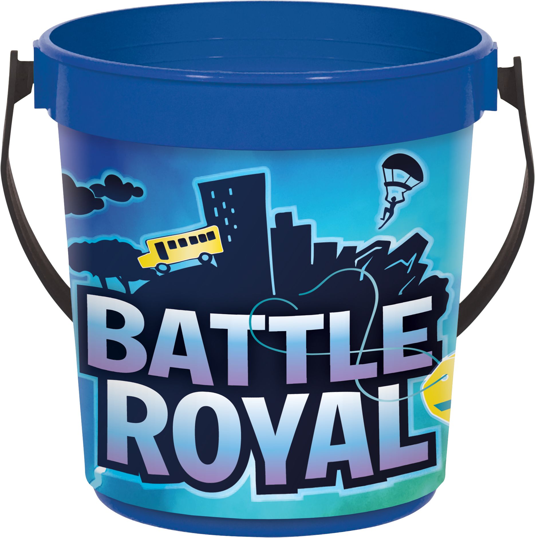 Battle Royal Round Plastic Reusable Favour Container Pail, Blue, 6-in, for Birthday Party/Halloween Front_Elevated