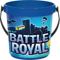 Battle Royal Round Plastic Reusable Favour Container Pail, Blue, 6-in, for Birthday Party/Halloween Front_Elevated