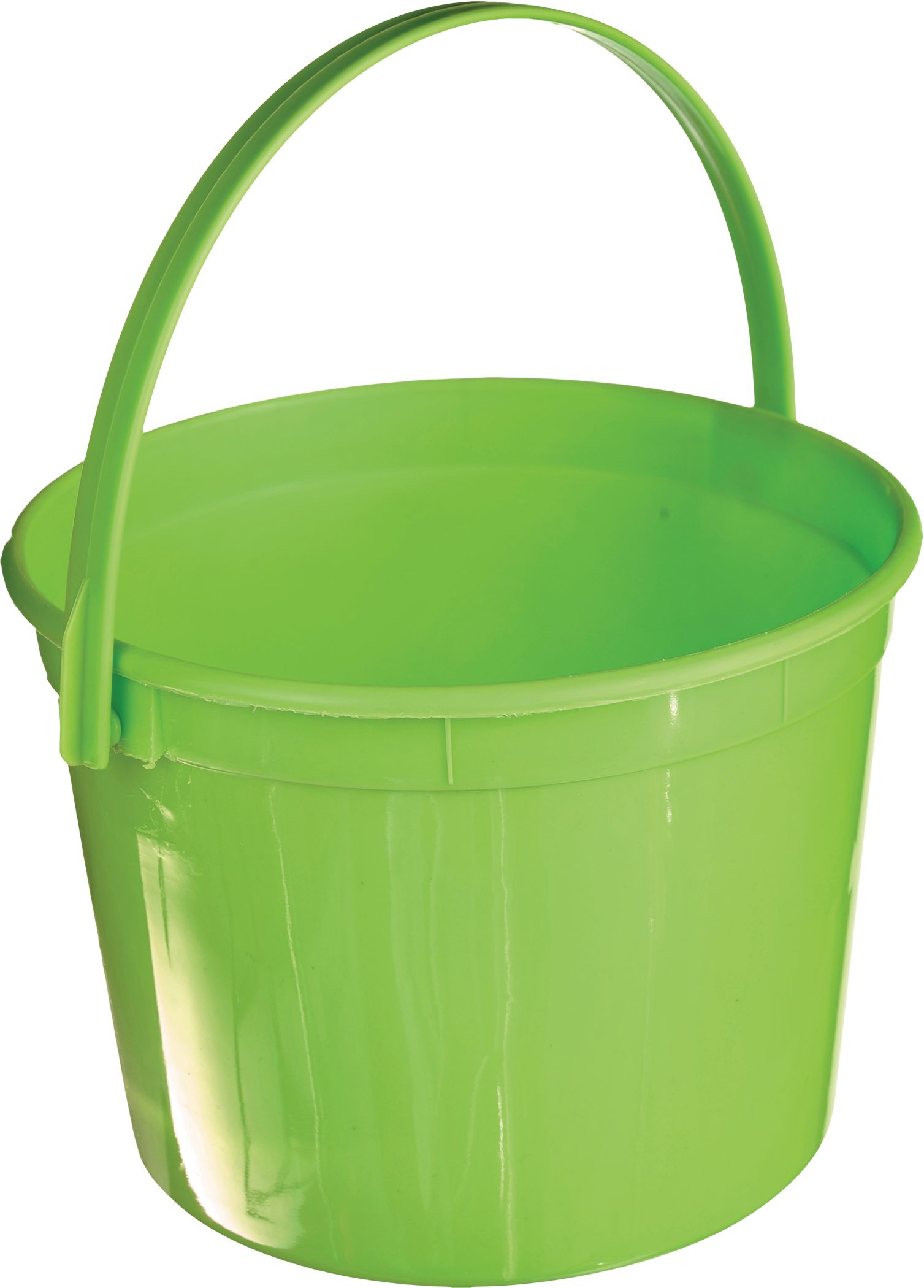 Round Plastic Reusable Favour Container Pail, Green, 6-in, for Birthday Party/Halloween Front_Angled_Right