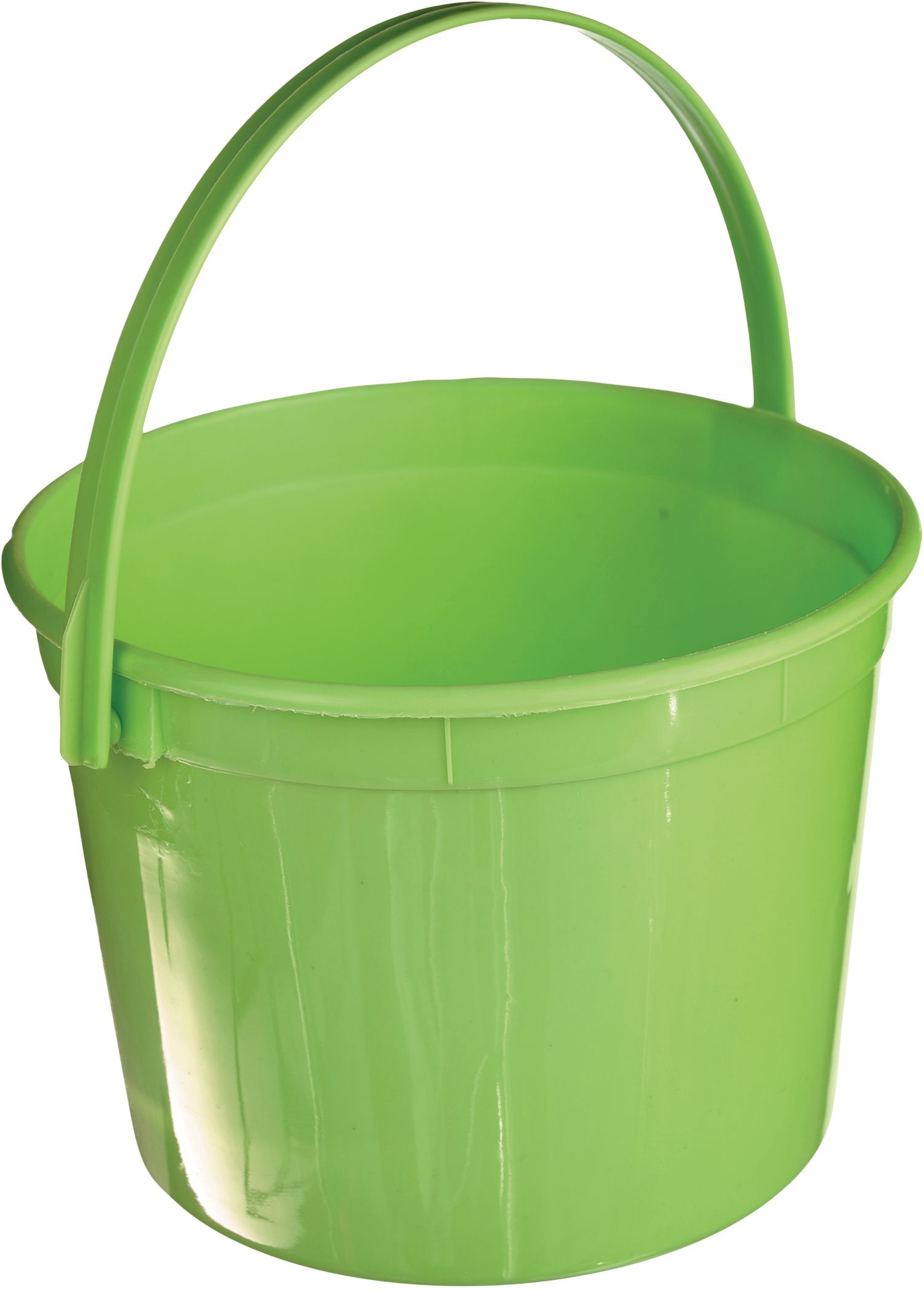 Round Plastic Reusable Favour Container Pail, Green, 6-in, for Birthday Party/Halloween Front_Angled_Right