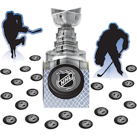 National Hockey League NHL Table Decorating Kit Centerpieces with Confetti, Silver, 12-in, 23-pk, for Sports Party Composite_or_Mixed