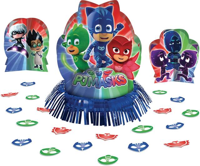 PJ Masks Catboy/Owlette/Gekko Table Decorating Kit Centerpieces with Confetti, Blue/Green/Red, 12.5-in, 23-pk, for Birthday Party Front_Elevated