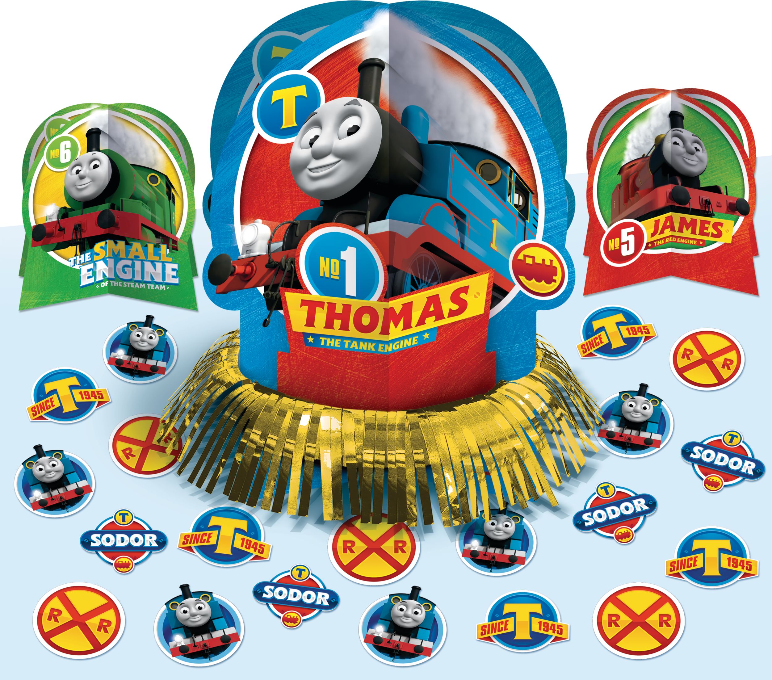 Thomas & Friends "Thomas The Tank Engine" Table Decorating Kit Centerpieces with Confetti, Green/Blue/Red, 12.5-in, 23-pk, for Birthday Party Front_Elevated