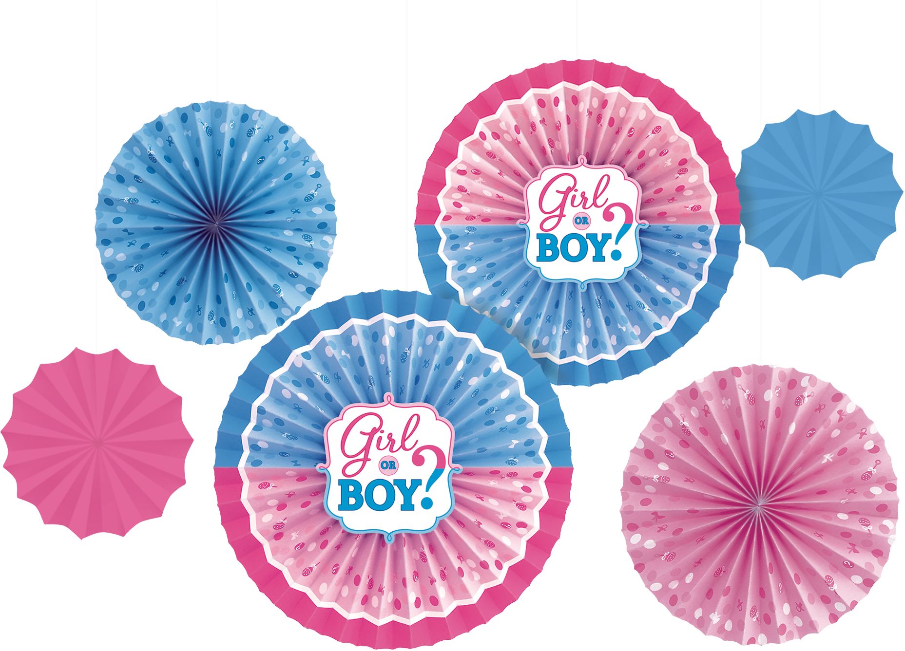 Girl or Boy Gender Reveal Paper Fan Decorations, 6-pk Front_Flat